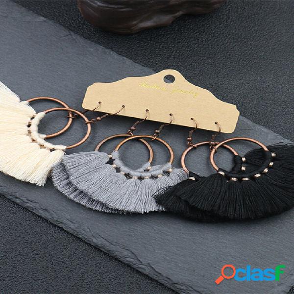 Conjunto 3 pares vintage Bohemian Colorful Tassel Alloy
