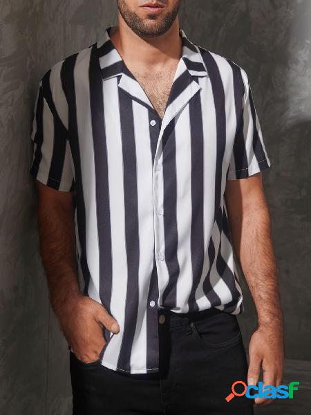 INCERUN Masculino Nova Moda Listrado Casual Colarinho Cubano
