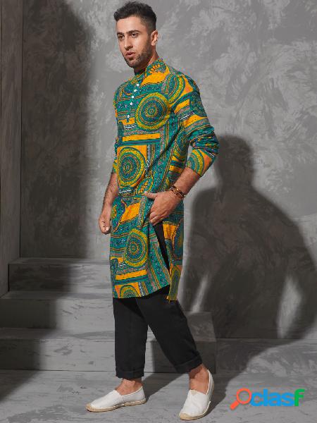 Masculino casual estilo étnico colarinho tribal todo