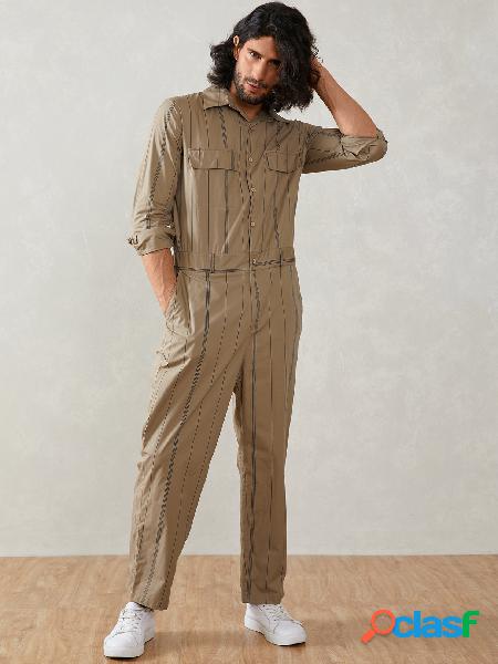 Macacão masculino outono retro estampado botão frontal