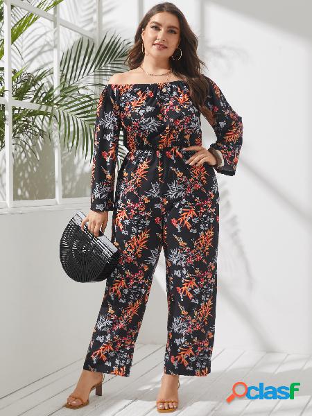 Plus Macacão tamanho off the Shoulder estampado floral com