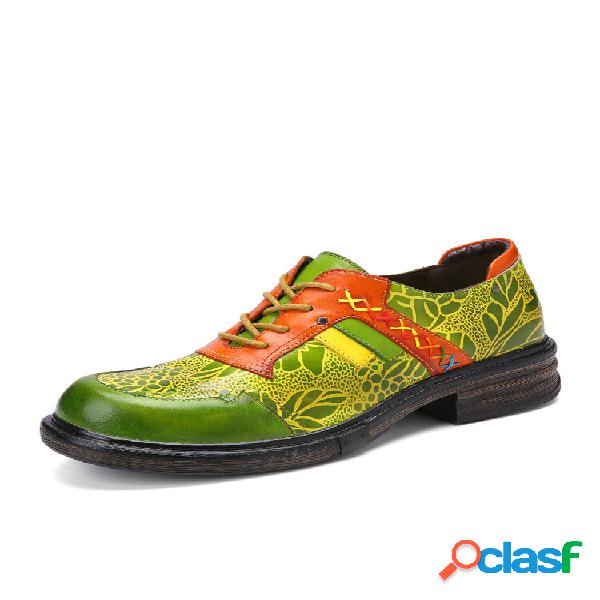 Sapatos Mocassins Socofy Retro Com Estampa Floral Patchwork