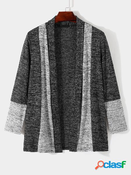 Casaco masculino outono patchwork splice cor bloco cardigã