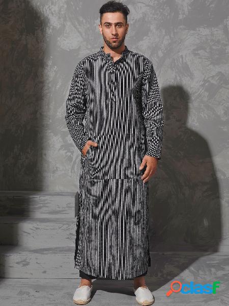 Moda casual masculina com gola listrada em pé de gola