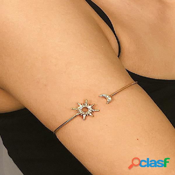 Pulseira de braço ajustável de abertura em liga de strass