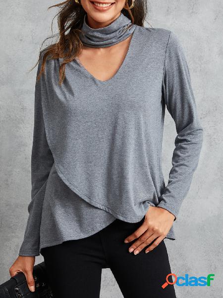 YOINS Cinza Criss-Cross Cut Out Halter Mangas Compridas Top