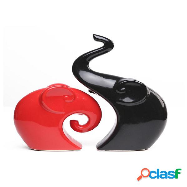 1 Set Elefantes Figuras Preto e Cerâmica Cerâmica Vermelha