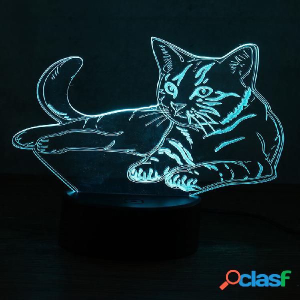 3D Animal Cat Night Light 7 Mudança de cor LED Lâmpada de