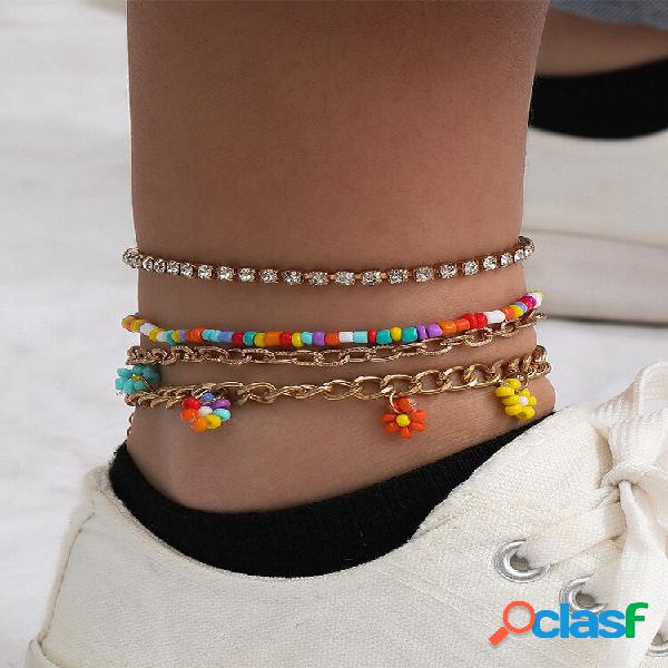 Conjunto Trendy Simple Beaded Daisy Pingente Chain Arroz