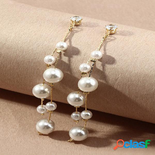 Elegant Long Pearl Orelha Stud Temperament Wild Tassel