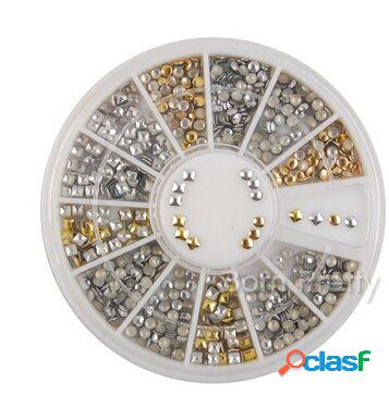 Roda quadrada redonda de metal DIY Unhas Art Decoração