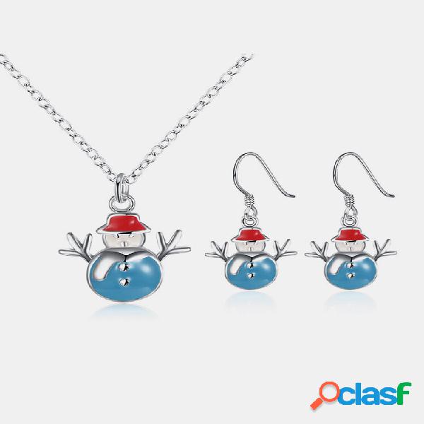 Conjunto de joias de Natal para boneco de neve banhado a
