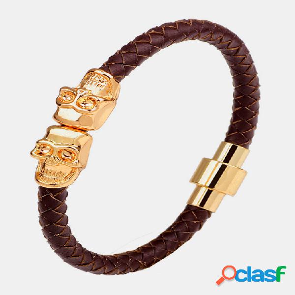 Masculino Retro Ouro Caveira Pulseira Pulseira Multicolor