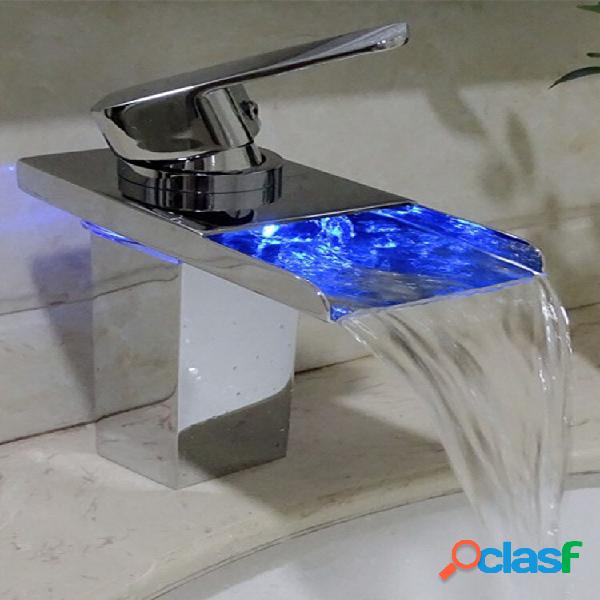 Mixer Tap Glass Waterfall Banheiro Banheira 3 cores LED