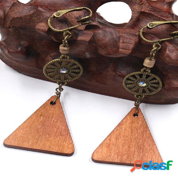 Vintage Trendy Round Alloy Triangular Wood Orelha Clip
