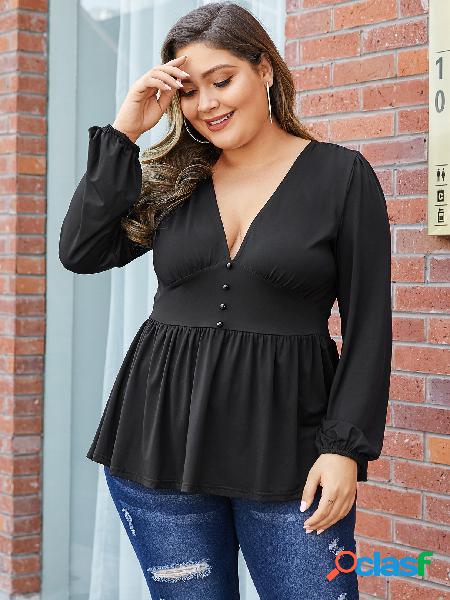 YOINS Plus Blusa com decote em V profundo tamanho preto com