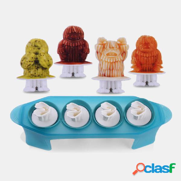 1 PC 4 células flexíveis Silicone Molde para sorvete com