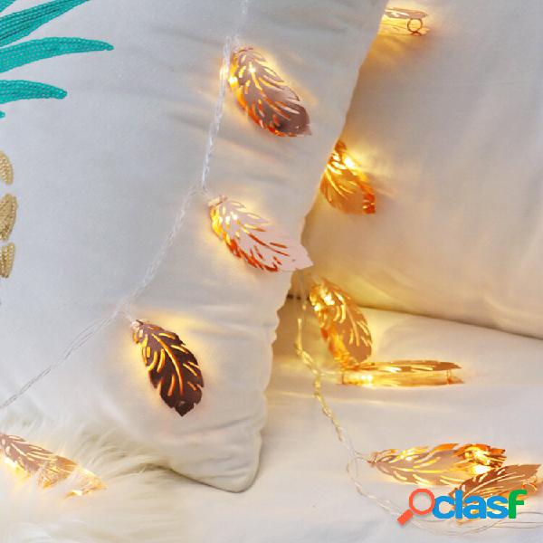 Gold Feather LED Night Light Flashing Luminária Romatic