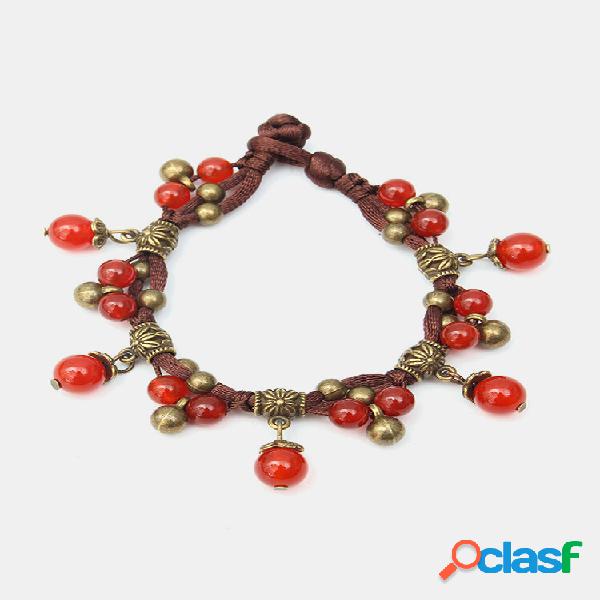 Pulseira Folk Style Calcedônia Agate Handmade Weave