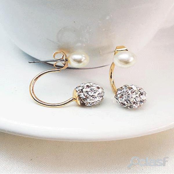Sweet Orelha Stud Brincos Sllver Gold Rhinestone Ball