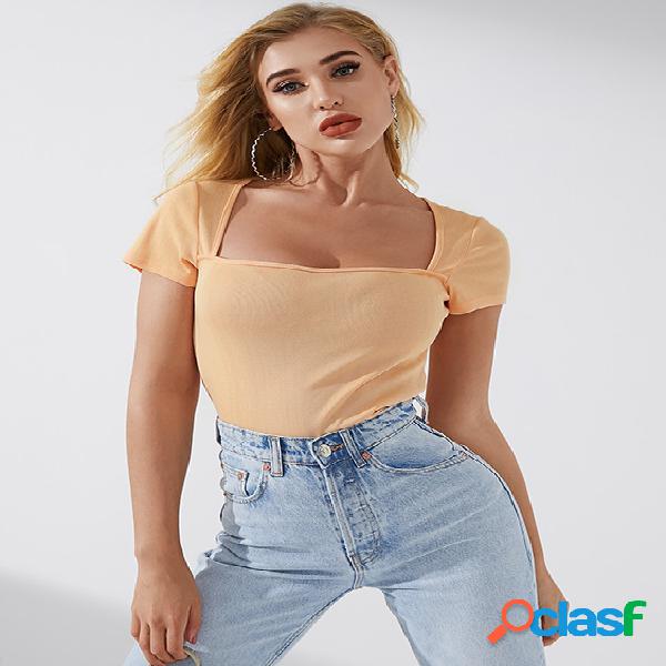 YOINS Camiseta casual de mangas curtas com decote quadrado