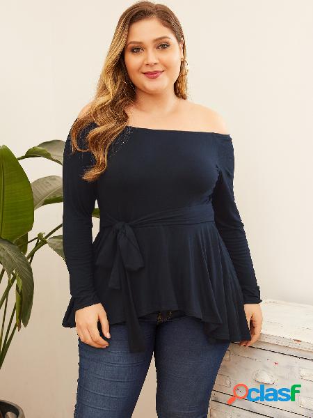 YOINS Plus Blusa Tamanho Preto Fora de Amarração Design