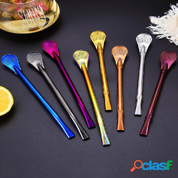 1 PC Colher de Palha com Filtro Multifuncional de Aço