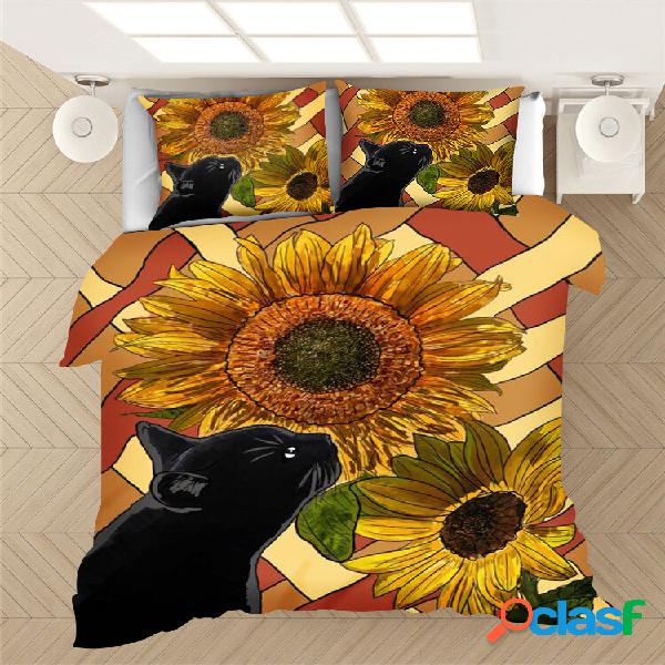 2/3 unidades Gato Preto e Girassol Padrão Cama confortável
