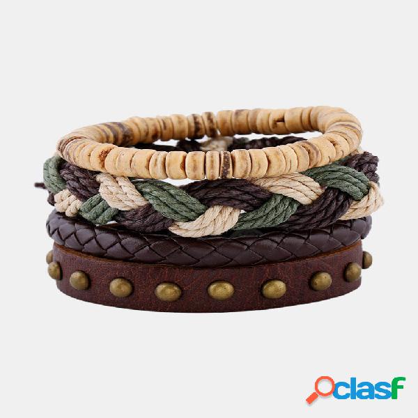 Bohemian Weave Hemp Corda Pulseira Vintage Multicamadas