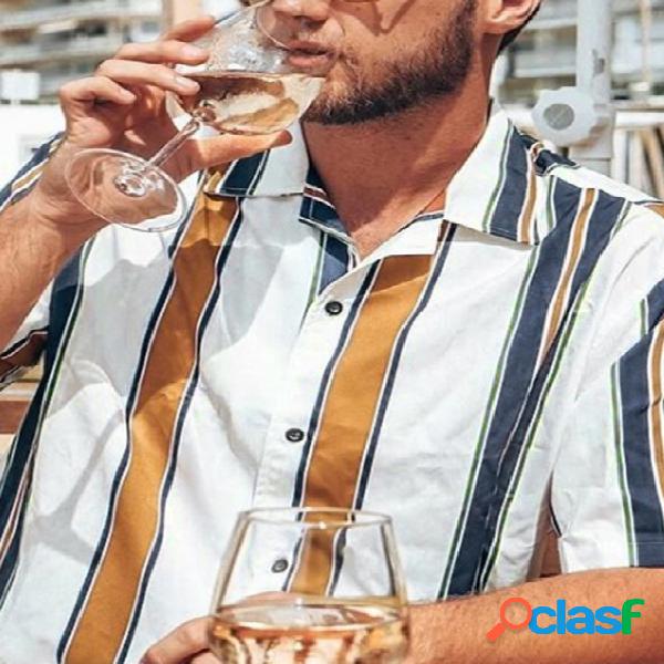 Masculino verão casual listrado colorido bloco frontal