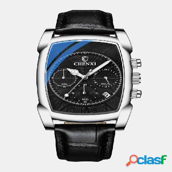3 cores Couro Genuíno Alloy Men Vintage Watch Luminous