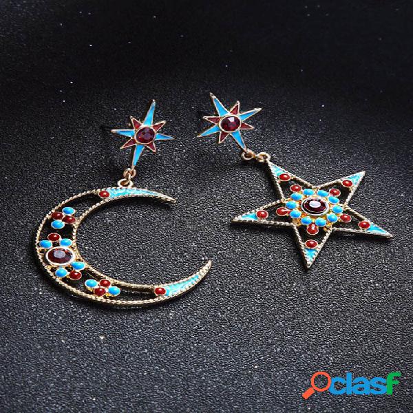 Assimetria moderna Orelha Drop Moon Star Long Style Brincos