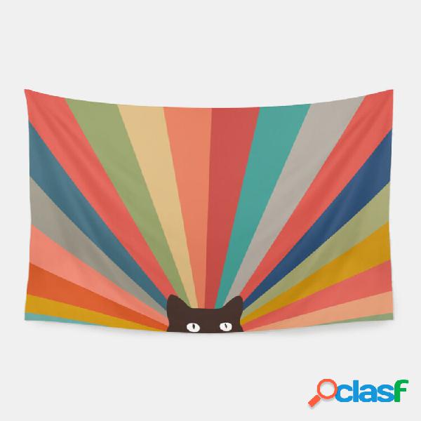 Gato Preto E Colorful Listrado Padrão Arte em Tapeçaria