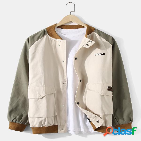 Jaquetas casuais masculinas com patchwork apliques de