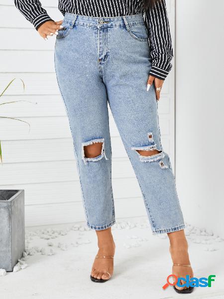 Plus Tamanho Classic Cinco Bolsos Recortados Jeans