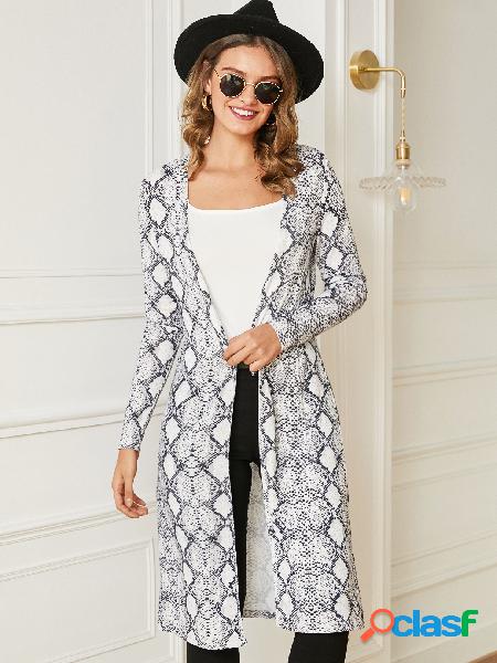 YOINS White Snakeskin Open Front Design Cardigan de mangas