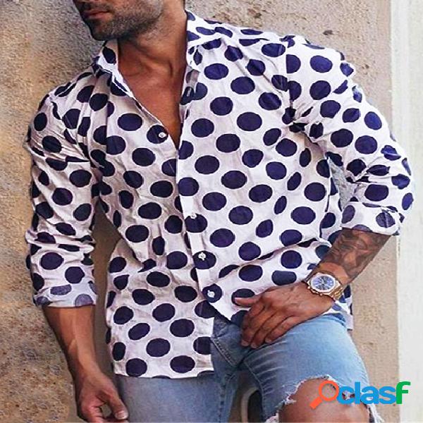 INCERUN Homens Retro Dot de manga comprida com botão Camisa