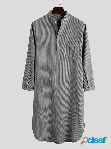 INCERUN Masculino Estilo Kaftan Listrado Manga Longa Camisa