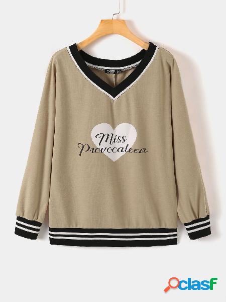 YOINS Camisola Khaki Graphic decote em V de mangas compridas