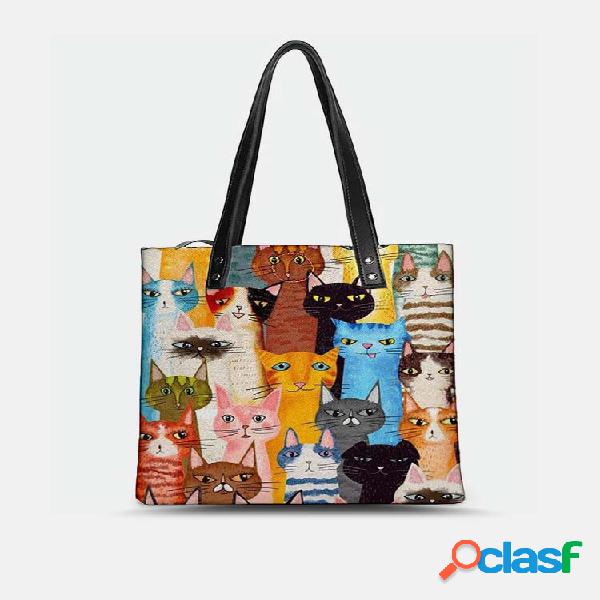 Adorável Psychedelic Cats Print Padrão Bolsa Comfy À