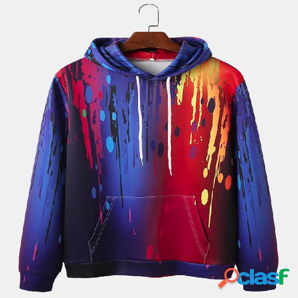 Homens Ombre Colorful Impressão a Tinta Casual Canguru