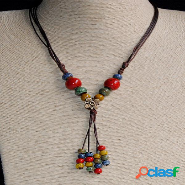 Vintage Flower Colorful Beaded Tassel Hand-tecido Cerâmico