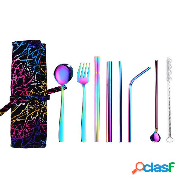 Conjunto de 7 peças de talheres de aço inoxidável colher