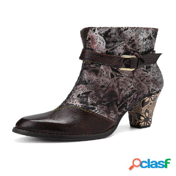 Fivela feminina retrô Socofy Design patchwork de couro
