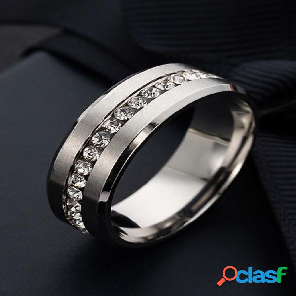 Anel vintage sólido incrustado com strass de uma linha em