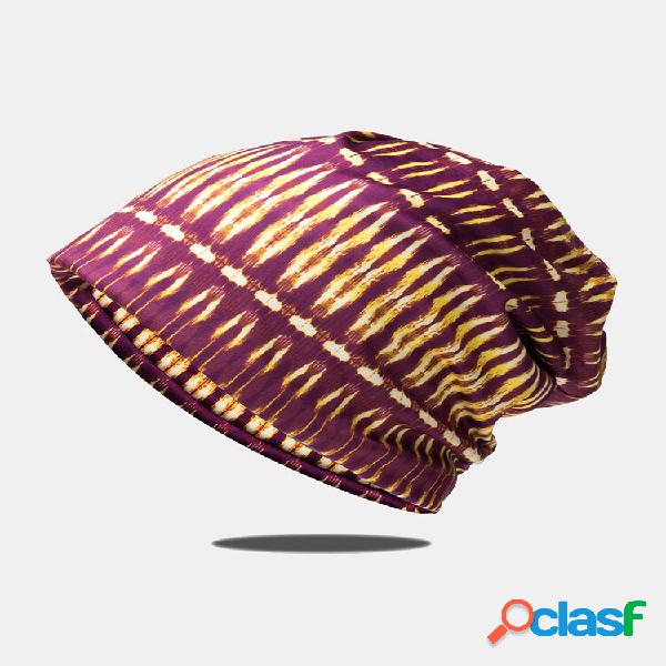 Gorro feminino de algodão duplo uso sobreposto geométrico