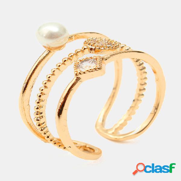 Trendy Multilayer Micro-Zircon Inlaid Pearl Ring