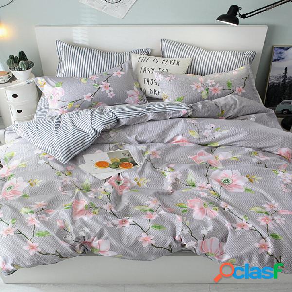 4 unidades de flores conjunto de cama queen size King capa