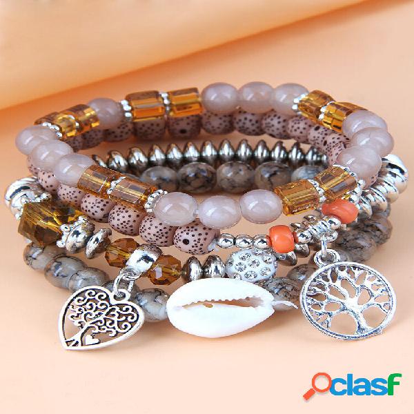 Vintage Bohemian Multi-shape Colorful Beaded Life Tree Peach