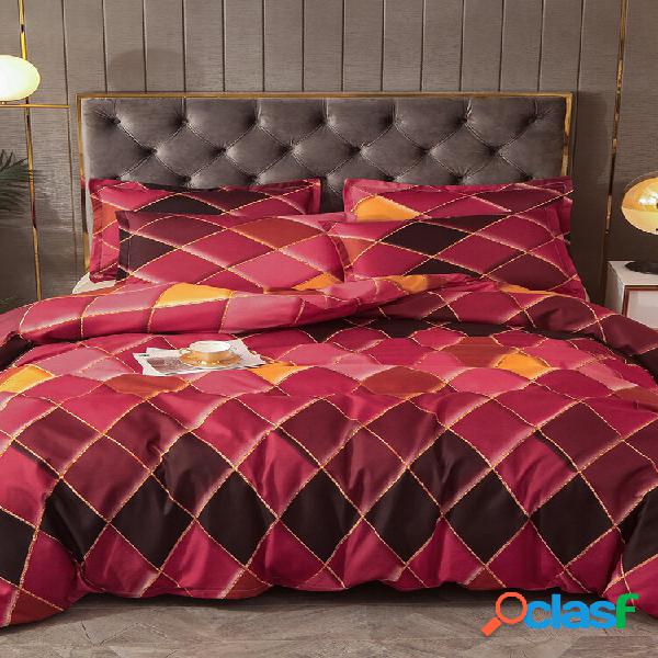2/3 Pcs Vermelho Geométrico Rhombus Cor Grade de Cama Soft